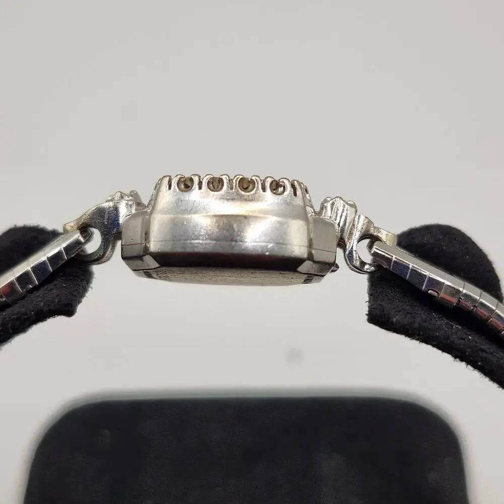Vintage Lady Hamilton 14K White Gold Diamond Bezel Cocktail Watch (Non-Working)